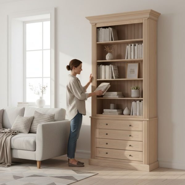 Biblioteca lemn masiv stejar MC 165 vedere principala